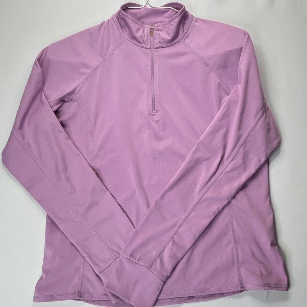 LL Bean Pullover Top Women L Purple Polyester Solid 1/4 Zip Thumbhole Activewear - Picture 3 of 10